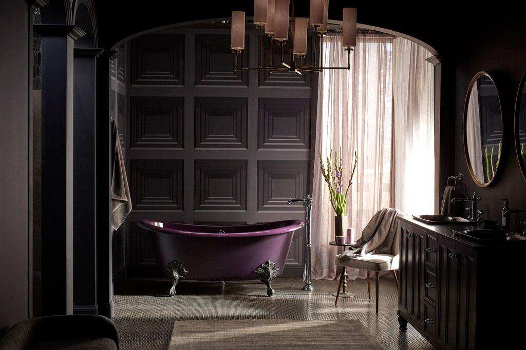 Purple Tub in Bathroom with Vanity